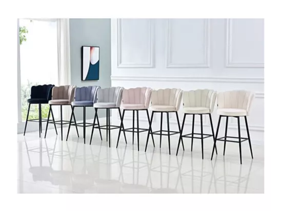Chaise de bar moderne velours et pieds métal noir Pétale - Lot de 2-Couleur Noir
