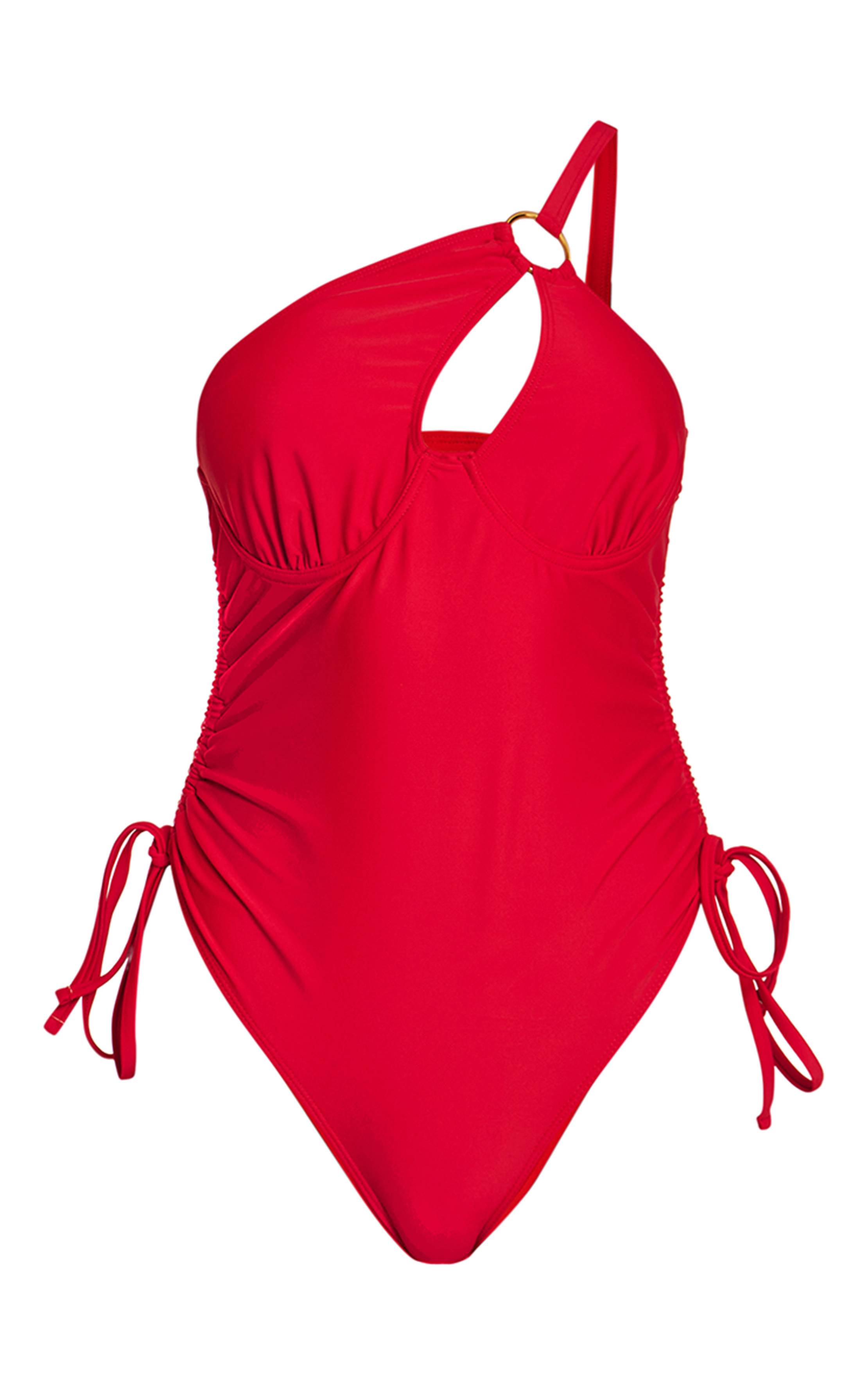 Rouge Maillot De Bain Asymétrique À Armatures