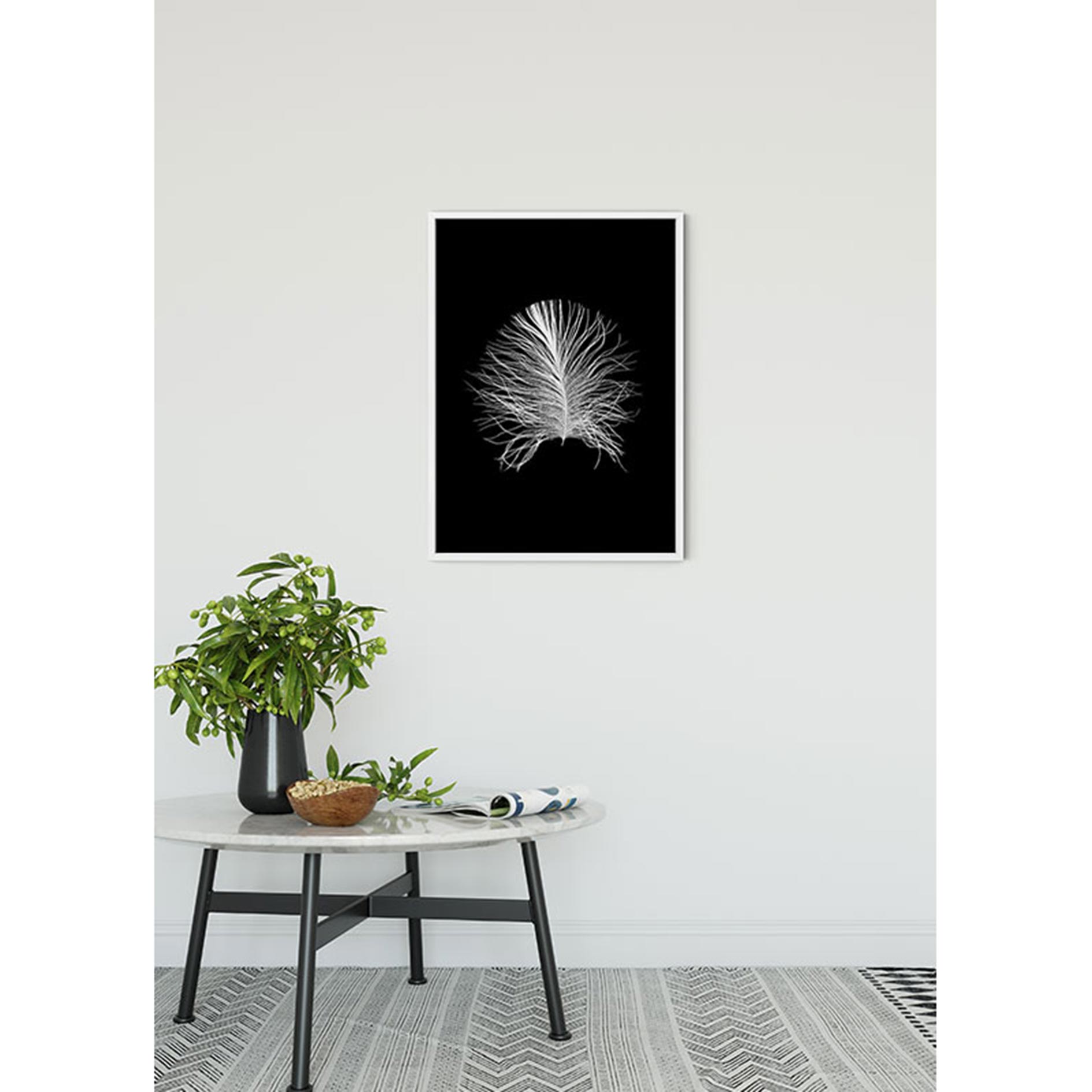 Wandbild FEATHER BLACK - weiß-schwarz - 50x70 cm