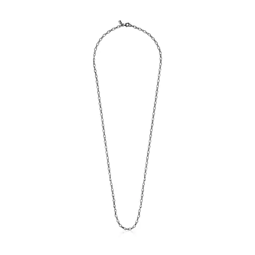 Gargantilha de corrente curb prateada escura, 60 cm