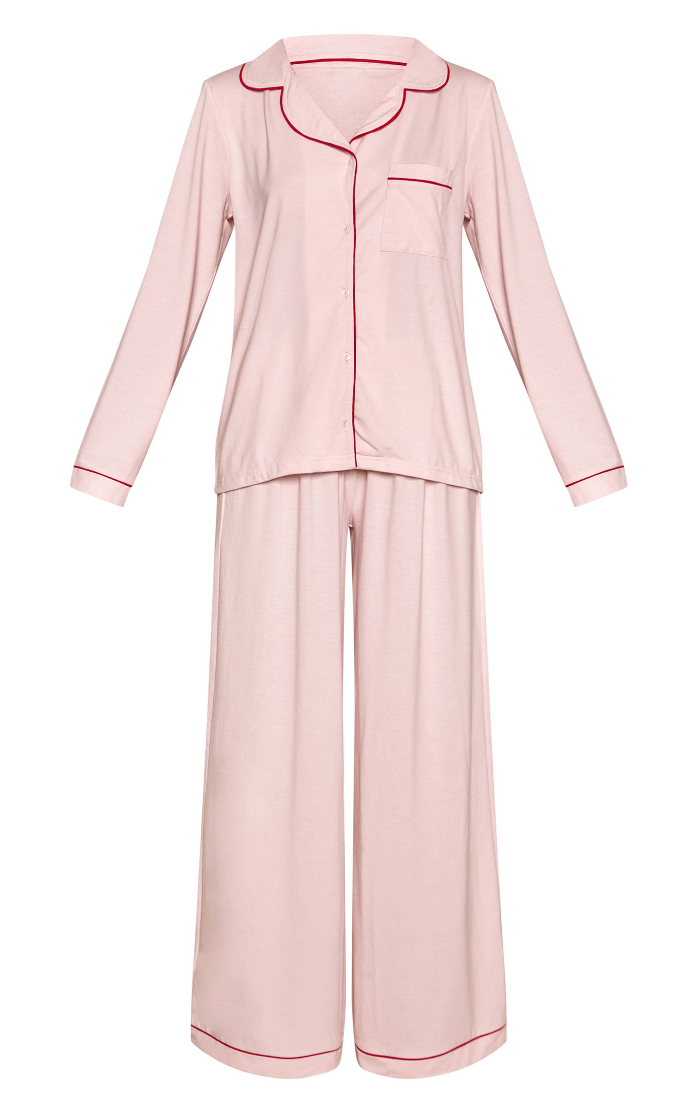 Rose Bébé Ensemble Pyjama En Jersey Doux Avec Passepoil Rouge À Manches Longues Et Pantalon