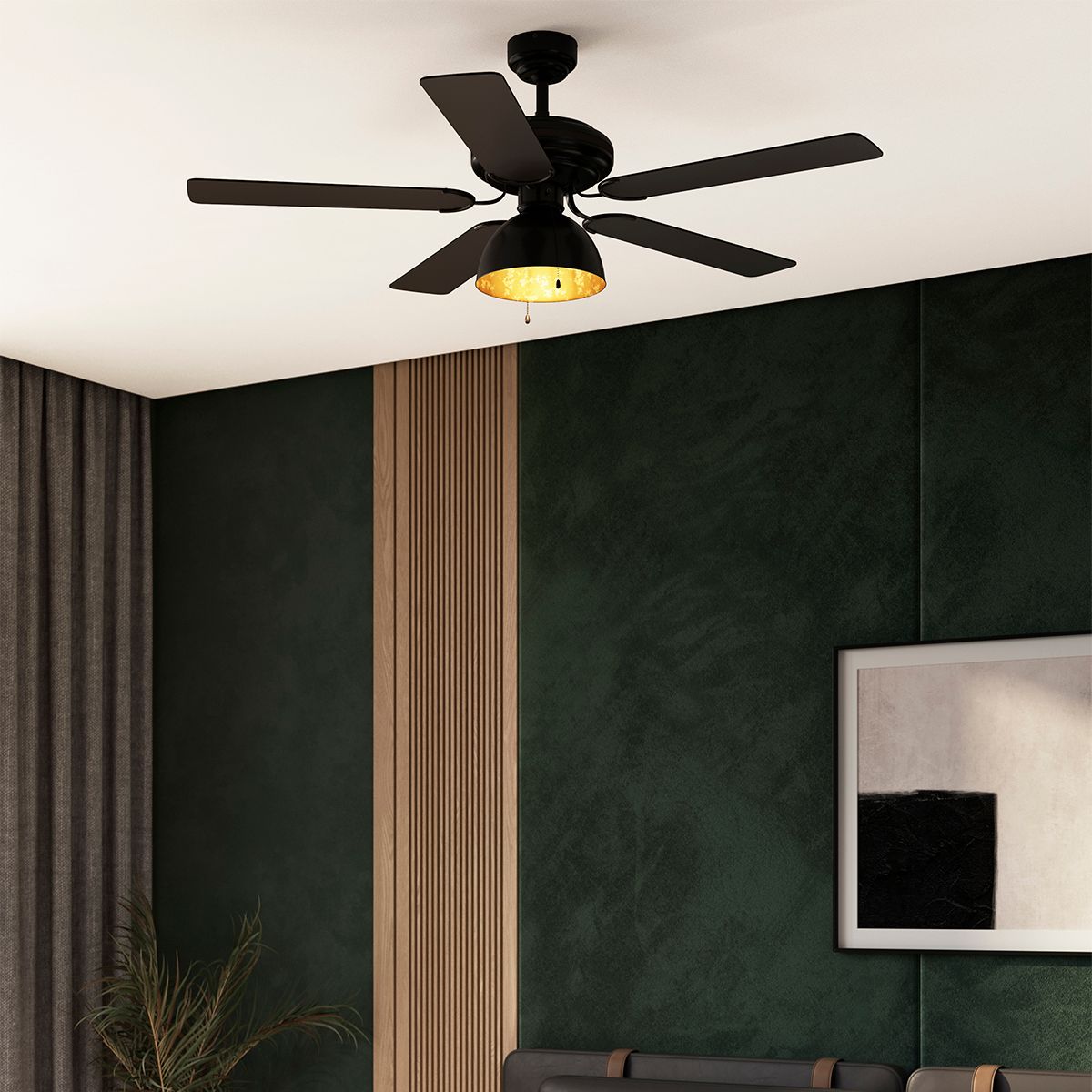 Plafondventilator zwart met beige 130cm met trekschakelaar - Mistral Magna