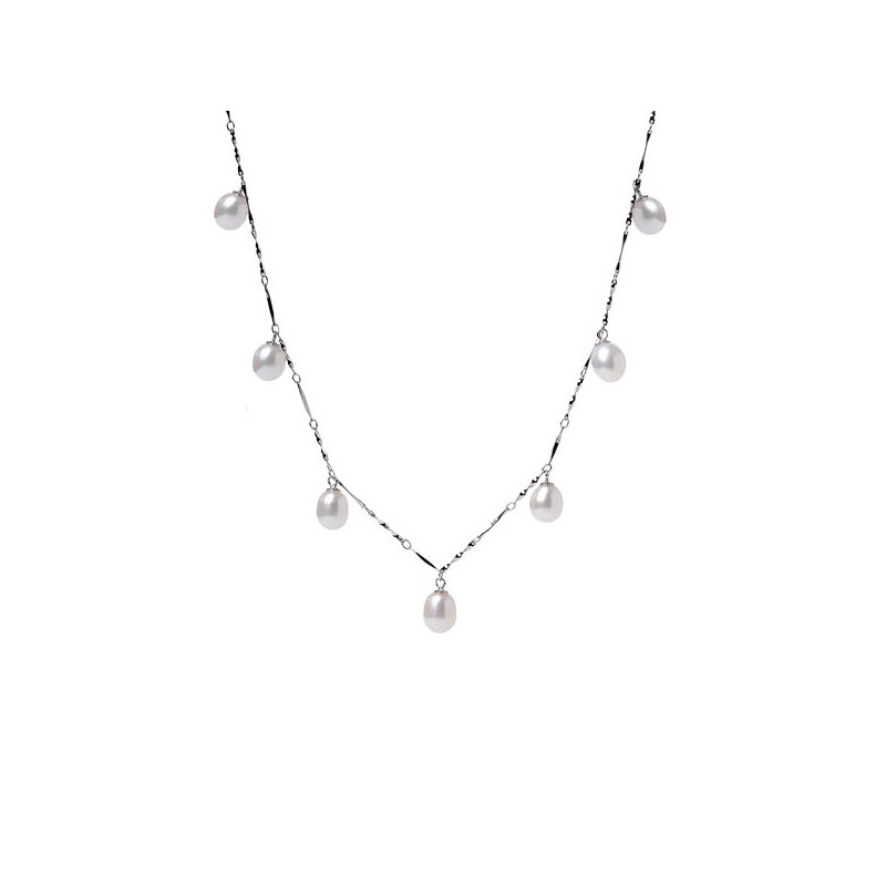 Collier Ras du cou Femme 7 Perles de culture d'eau douce Pendantes Blanc ou Noir et Argent 925/1000