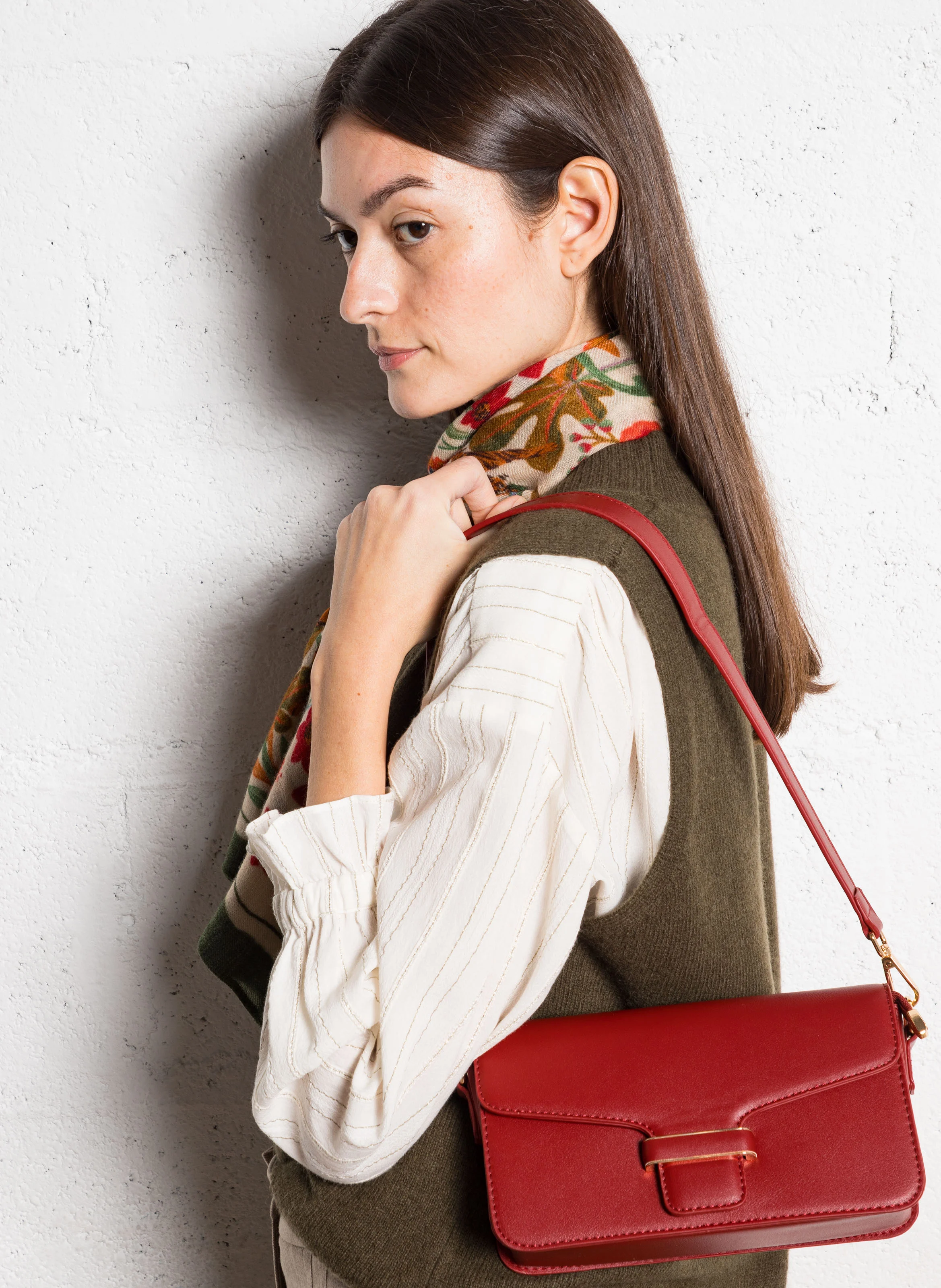 Sac bandoulière effet cuir | Rouge