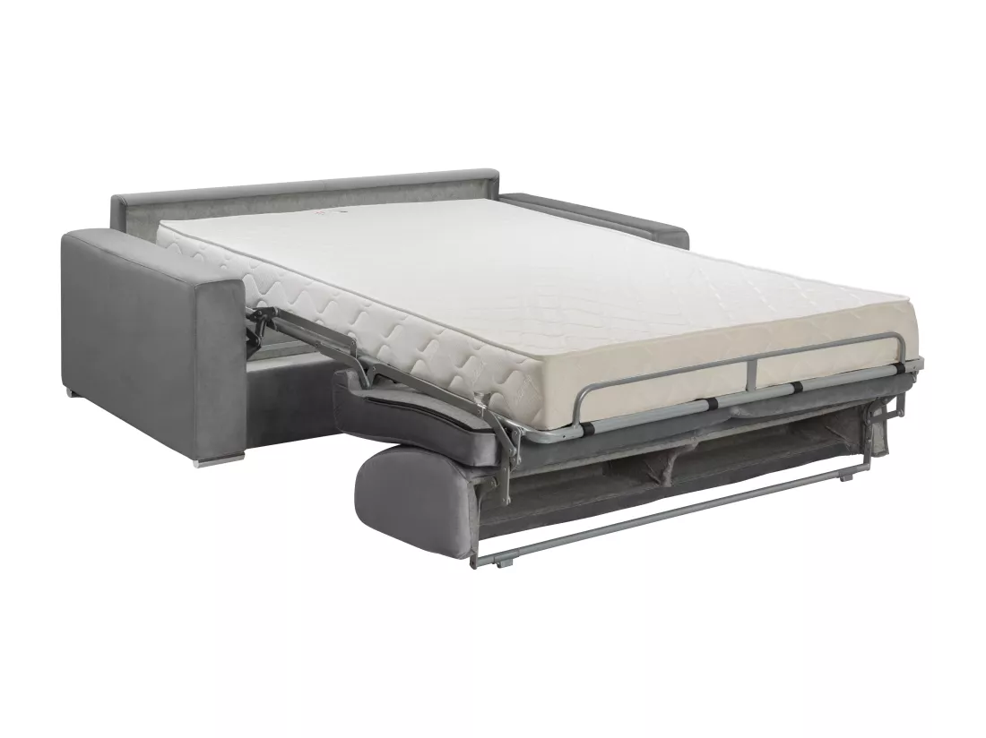 Canapé 4 places convertible express en velours anthracite - Couchage lattes larges 160 cm - Matelas 18 cm CALITO