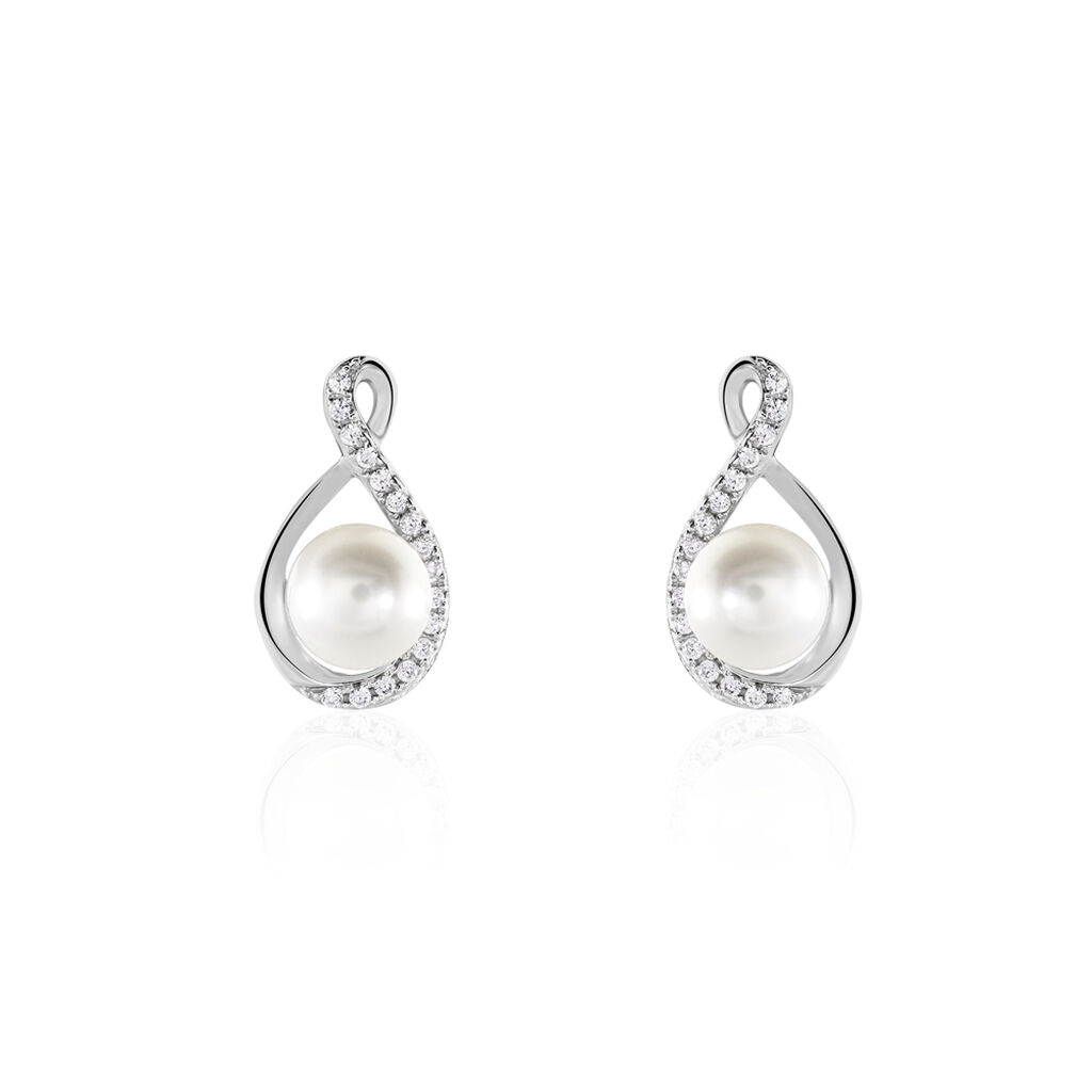 Boucles D'oreilles Davy Or Blanc Perle De Culture Oxyde