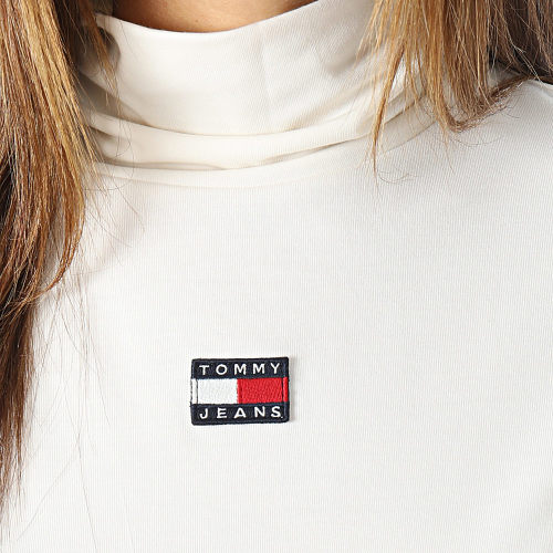 Tee Shirt Manches Longues Col Roulé Femme XS Badge 6495 Beige Clair