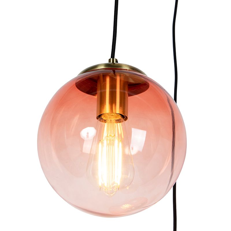 Art deco hanglamp messing 45 cm 3-lichts roze - Pallon