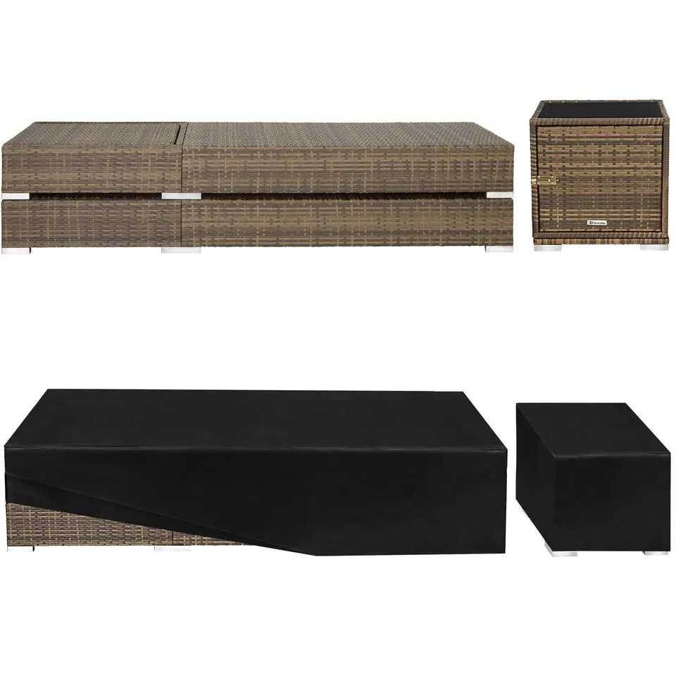 tectake 2 wicker ligbedden met aluminium frame en tafel, inclusief beschermhoes