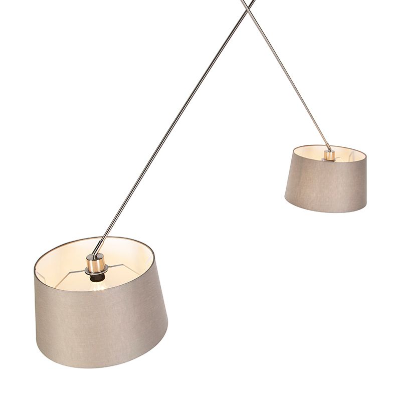 Hanglamp staal met linnen kappen taupe 35 cm 2-lichts  - Blitz