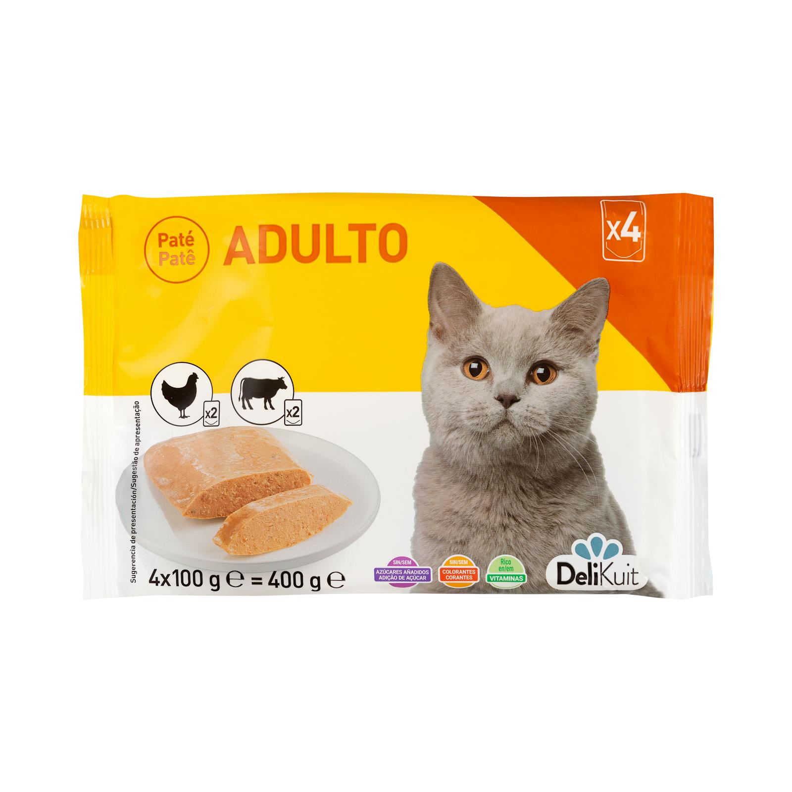 Pâté pour chat adulte Delikuit au poulet et au bœuf
