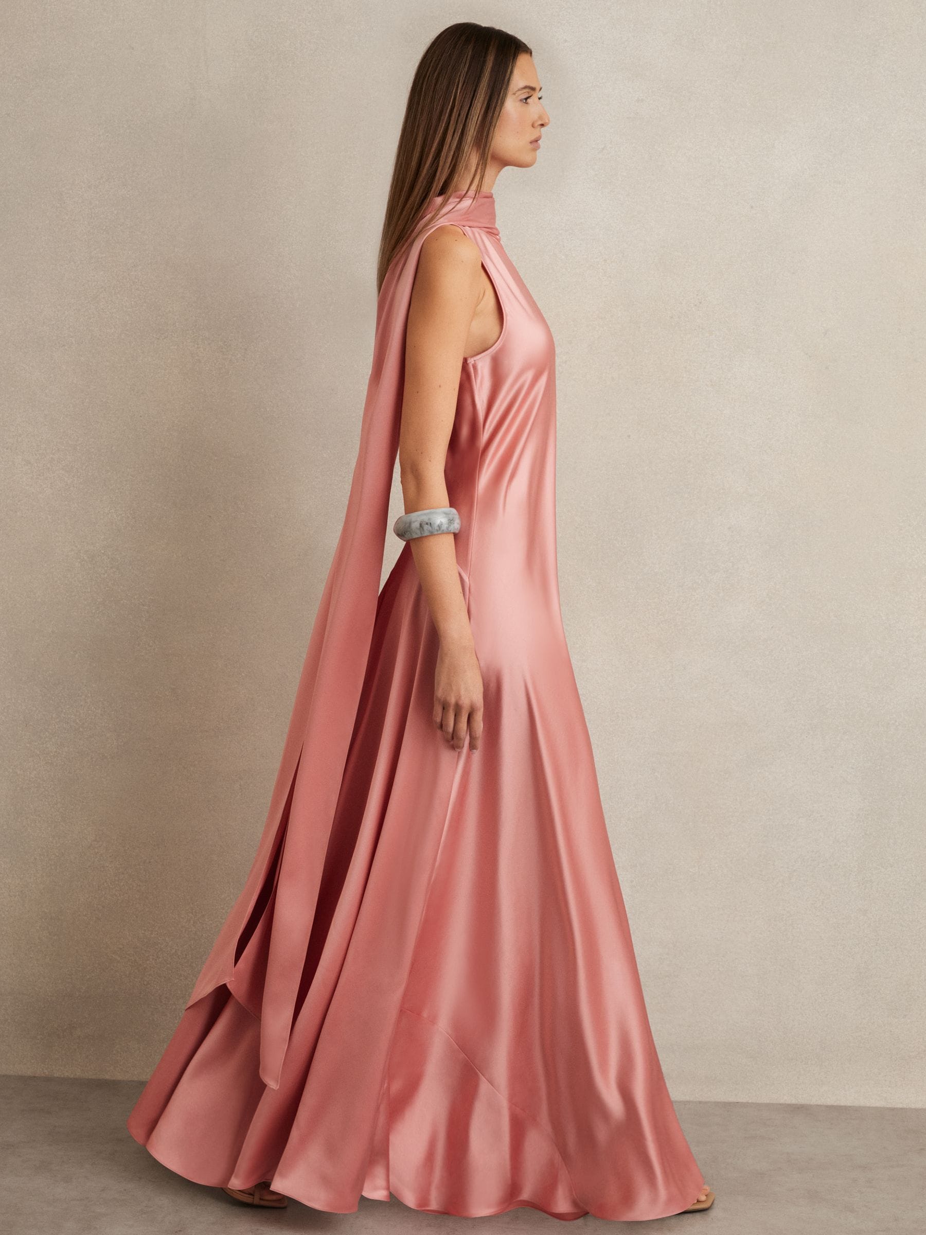 Roze - Reiss Fae Satin Cape Maxi Dress