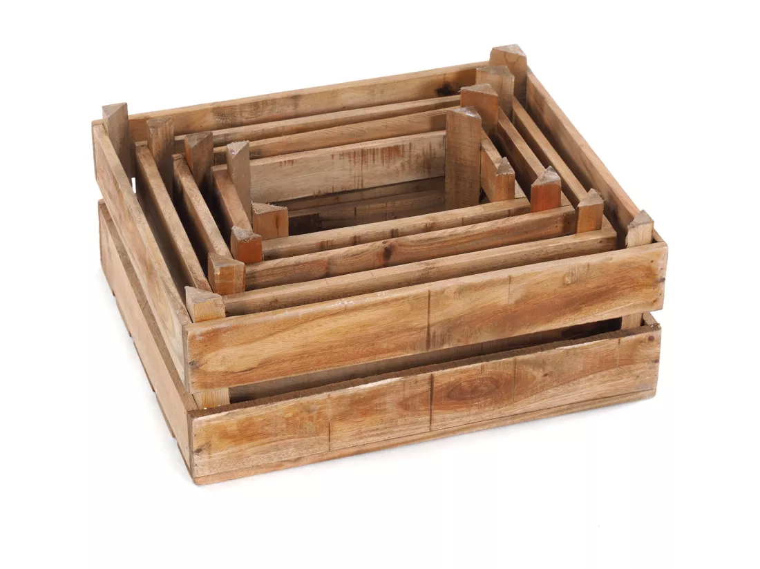 CAISSES EN BOIS VIGNOBLE 4 pièces Bois de recyclage massif naturel-brun