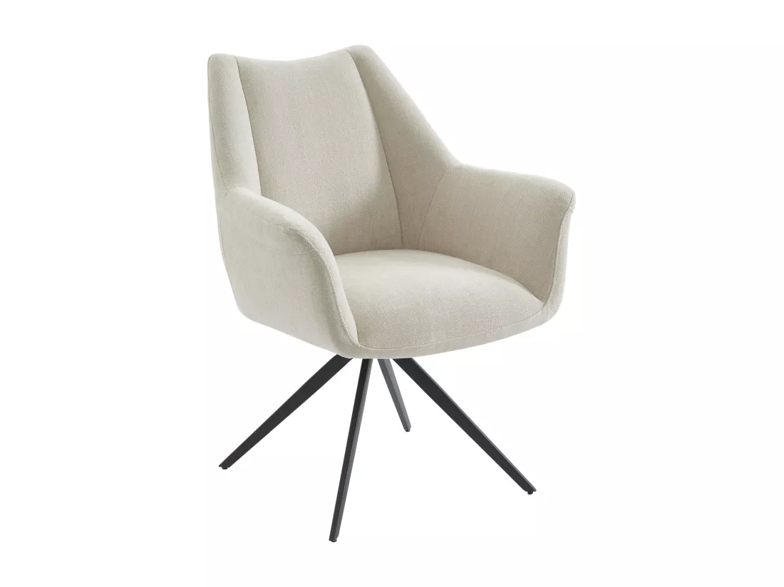 Lot de 6 chaises avec accoudoirs en tissu et métal noir - Beige - KARDESA de Maison Céphy