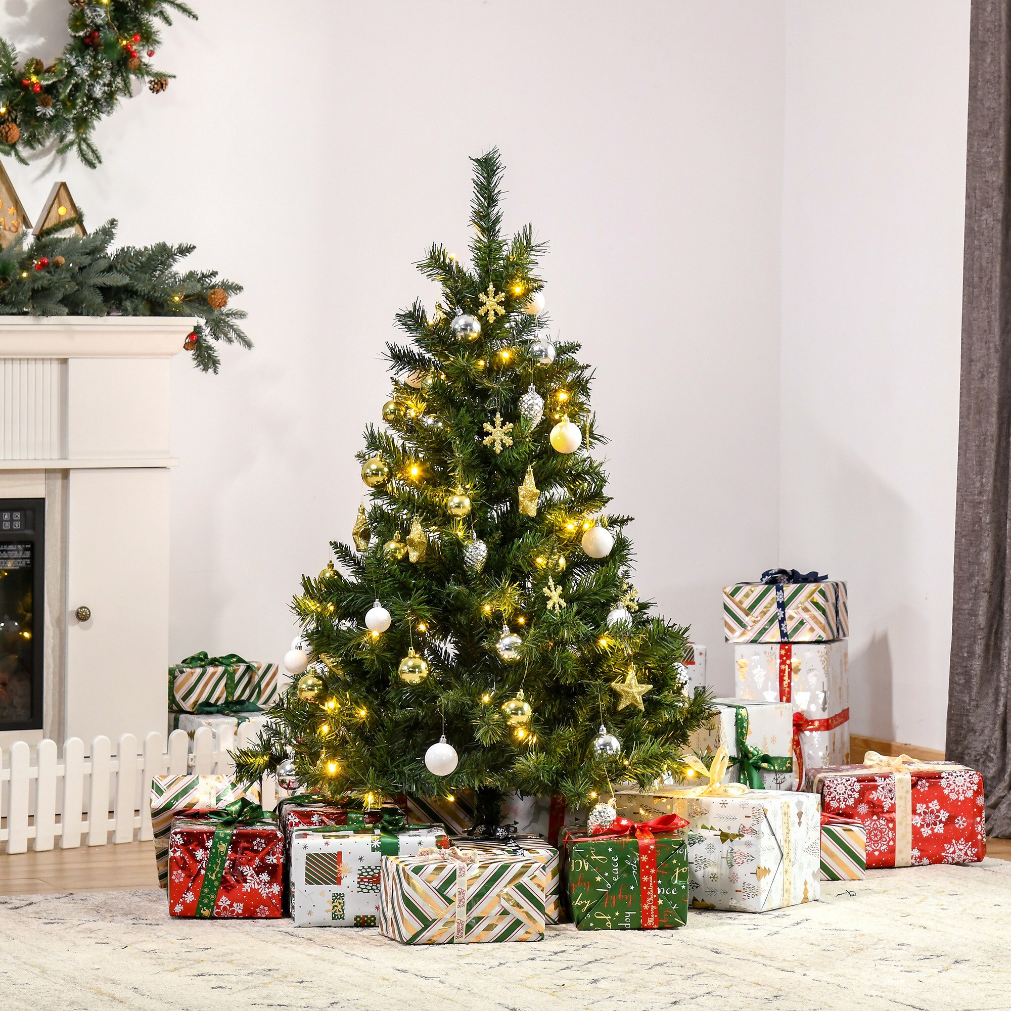 HOMCOM Künstlicher Weihnachtsbaum mit 80 LEDs grün 75 x 120 cm (ØxH)