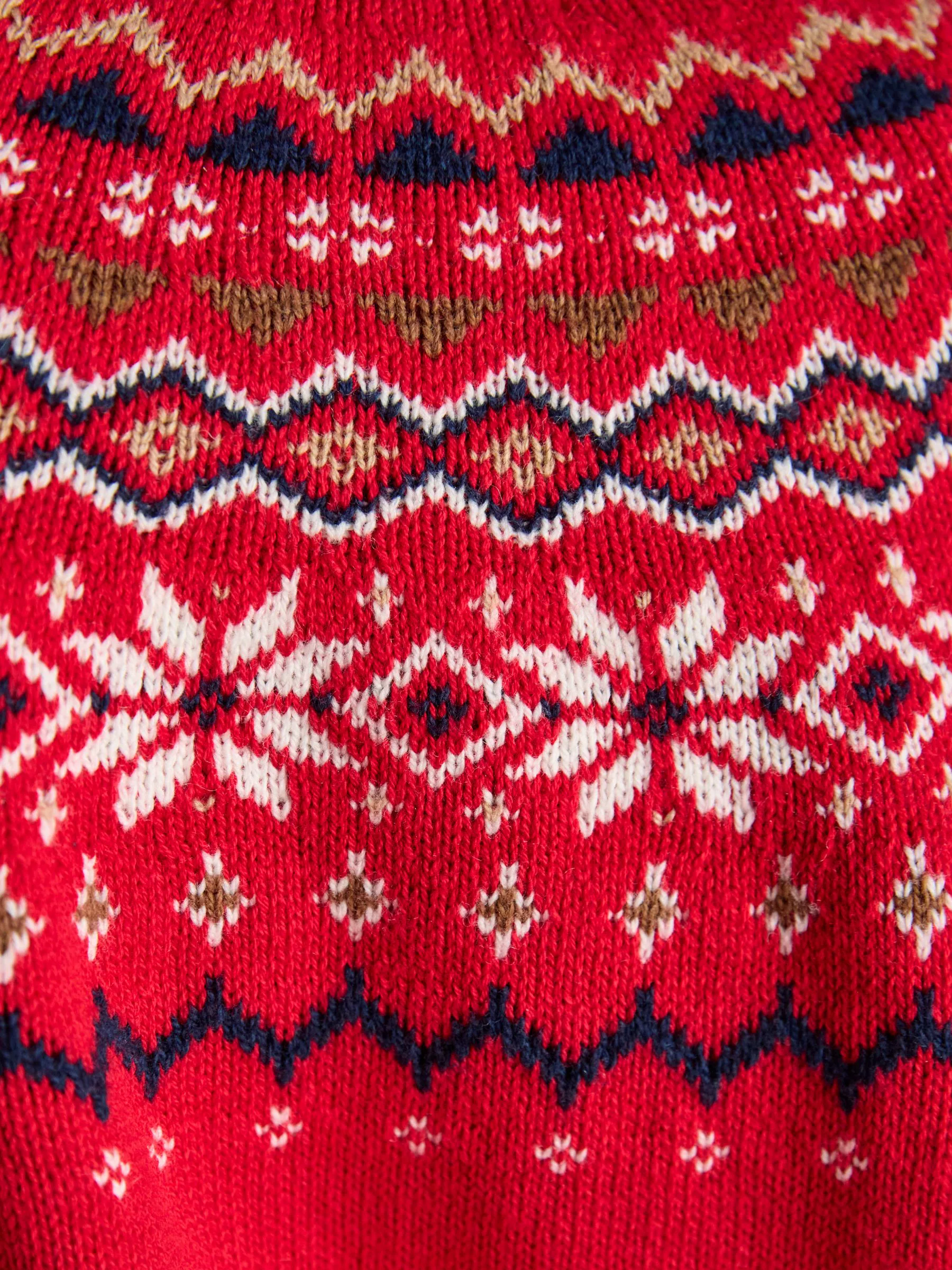 Rood - Joules Alba Fair Isle High Neck Cotton-Blend Jumper