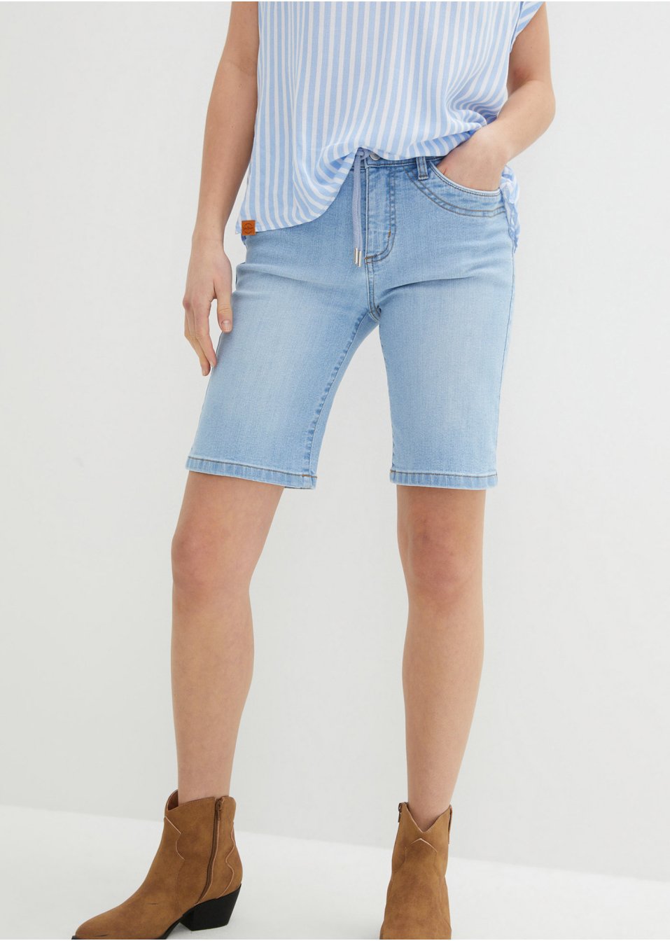 Bermuda en jean confort stretch avec cordon