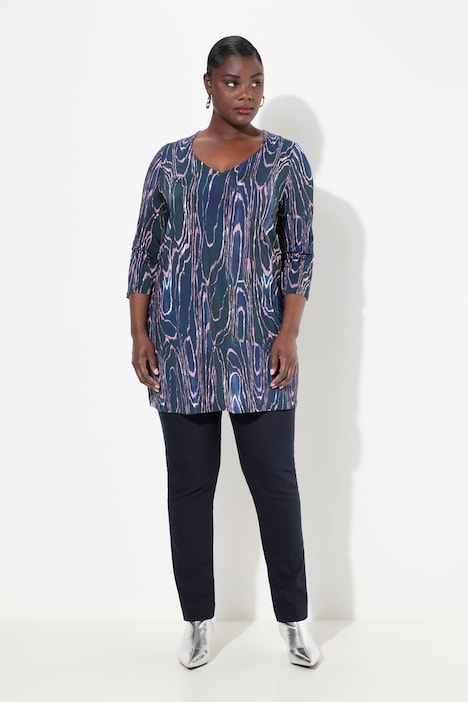 Slinky-Longshirt, Marmor-Design, V-Ausschnitt, 3/4-Arm