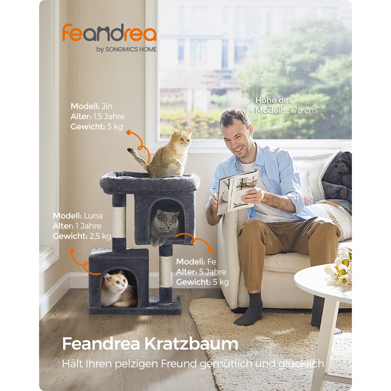 FEANDREA Kratzbaum 74 cm dunkelgrau