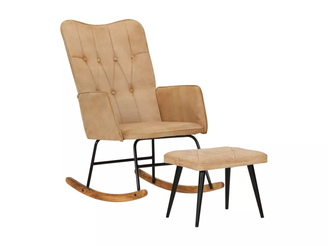 Chaise à bascule avec repose-pied Crème vintage Toile