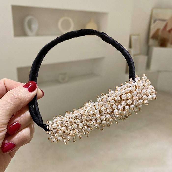 (32cm) Perlen Haarreif Haarband Verstellbarer Dutt Haarschmuck - Weiss / Gold