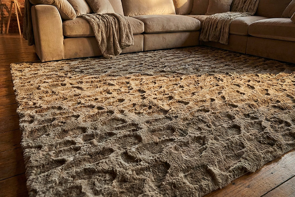 Hochflor Teppich DUNE 230x160cm taupe Indoor Hoch-Tief-Effekt Faux-Fur