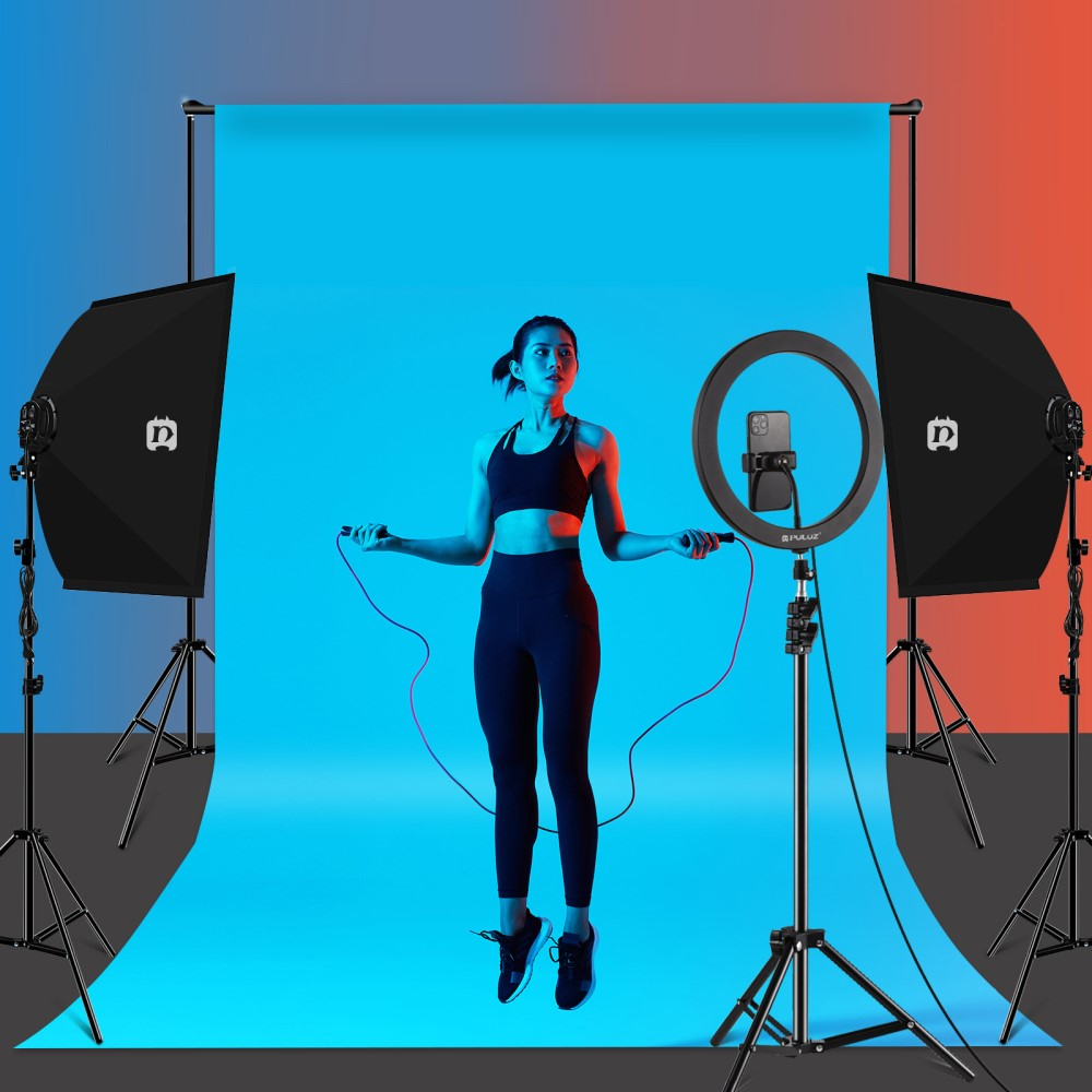 (50x70cm) Fotostudio Softbox Fotobeleuchtung Tripod Stativ mit Diffusor   4x E27 LED Lampen (5700K) - Schwarz