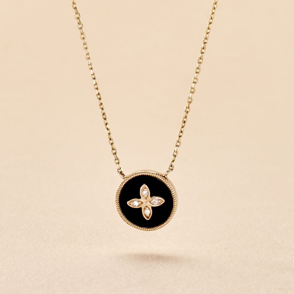Collier Talisman Or Jaune Agate Diamant