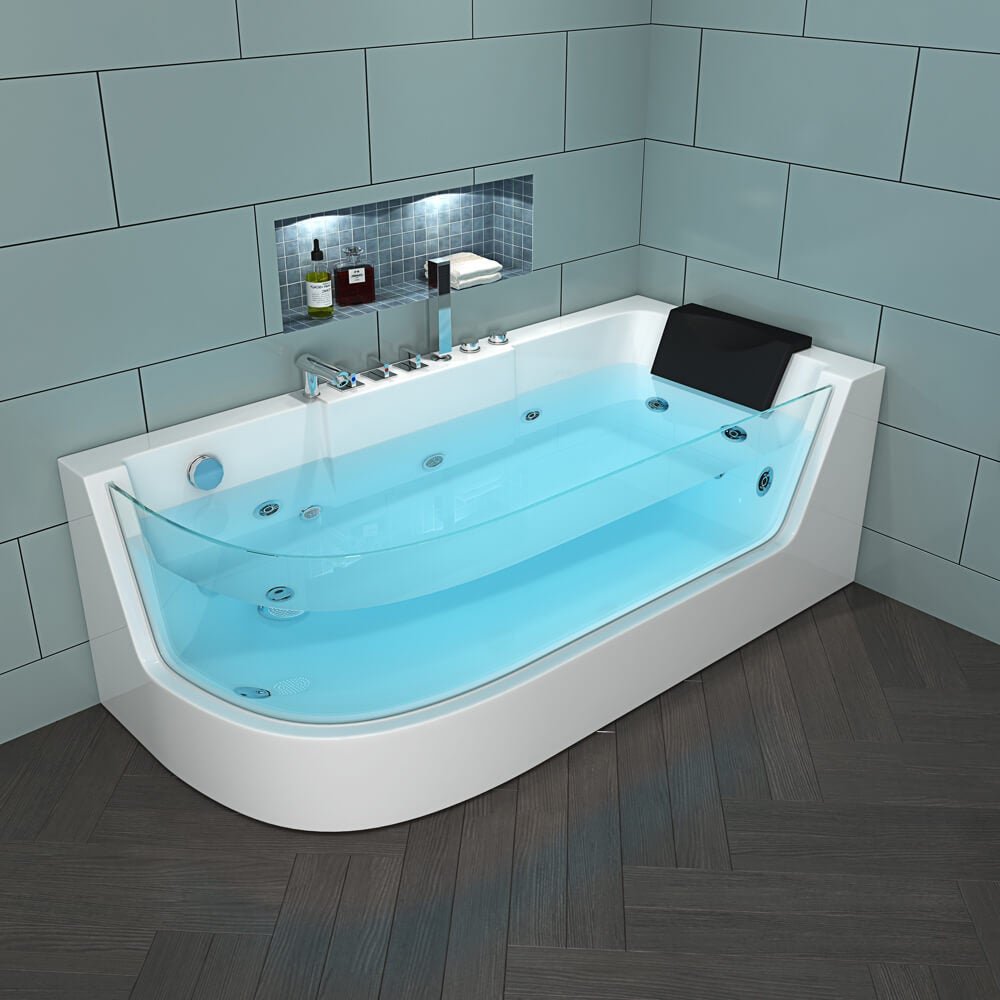 Home Deluxe - Whirlpoolbad - CARICA Links Wit met Verwarming en Massage - Afmetingen: 170 x 80 x 59 cm | Hoekbad, Binnenbad