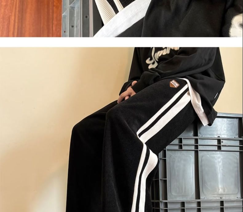 Dream Drop - Gestreepte corduroy broek met rechte pijpen en trekkoord in de taille