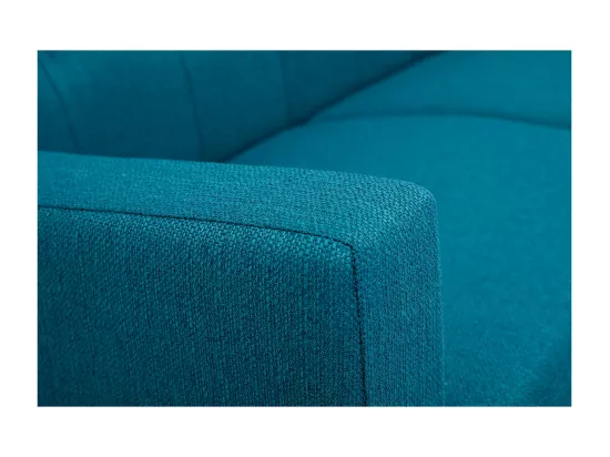 Canapé scandinave 2 places en tissu bleu canard et bois clair MOON