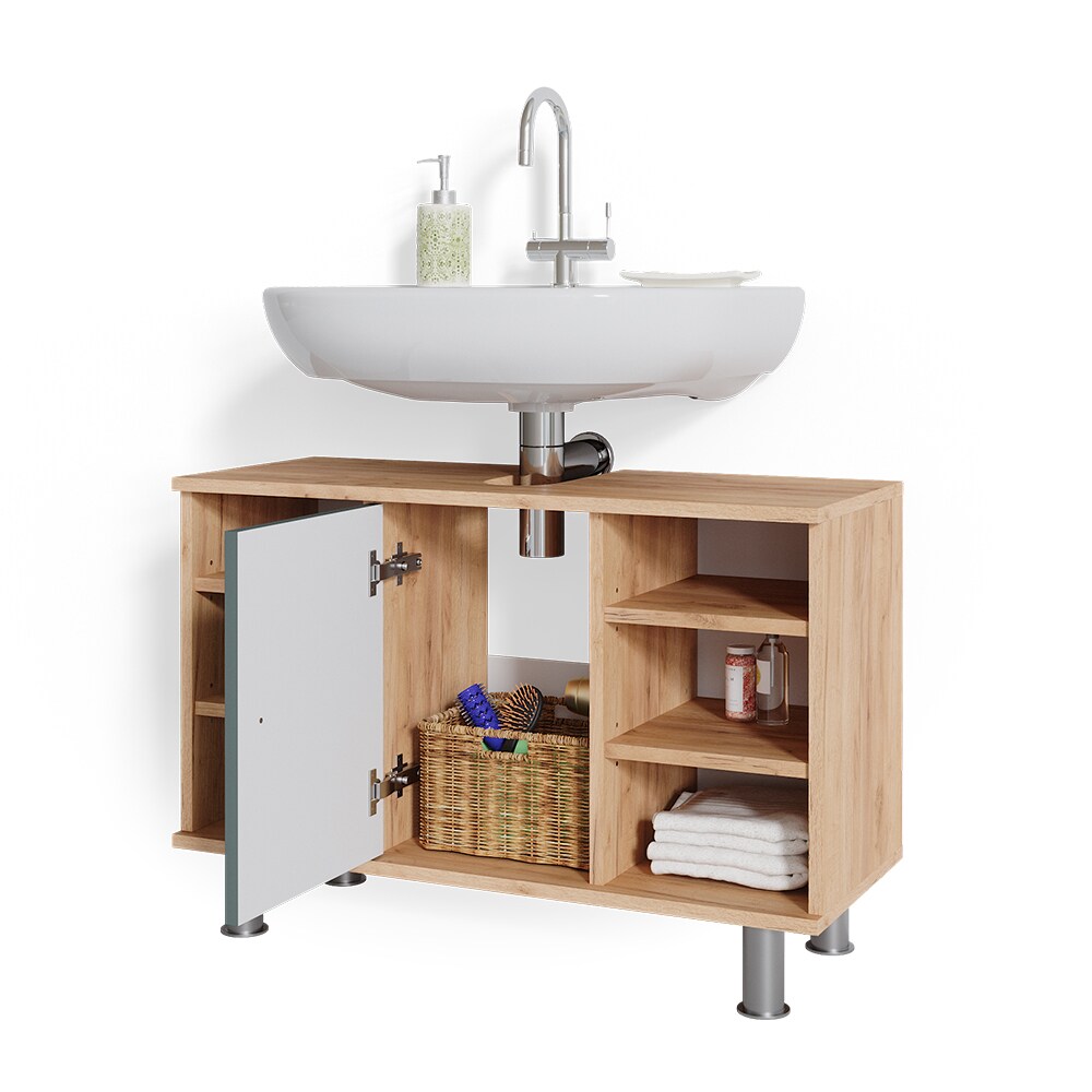Vicco Waschtischunterschrank Badschrank Waschbecken Fynn Eiche Grün Badmöbel 80cm