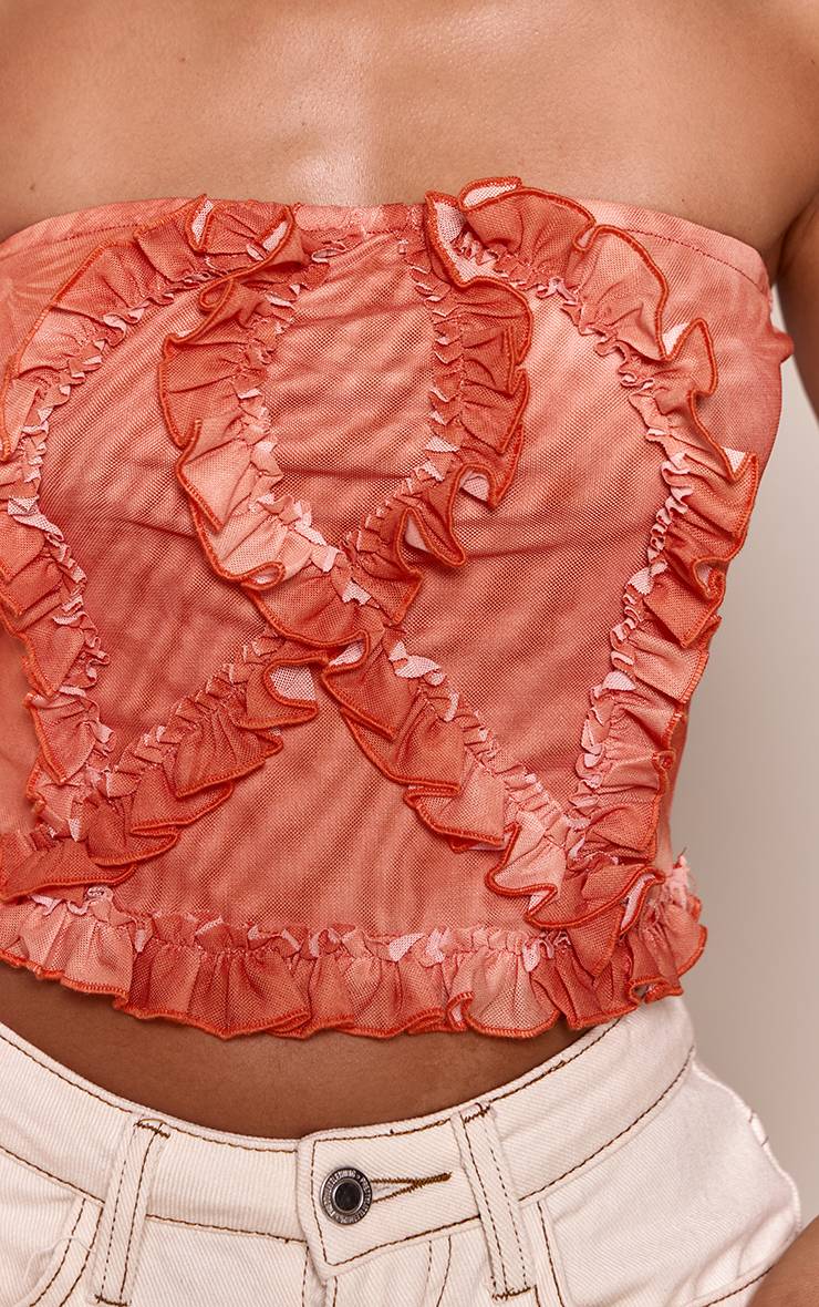 Orange Haut Bandeau En Mesh À Volants Avec Détail De Lien Petite Ombre