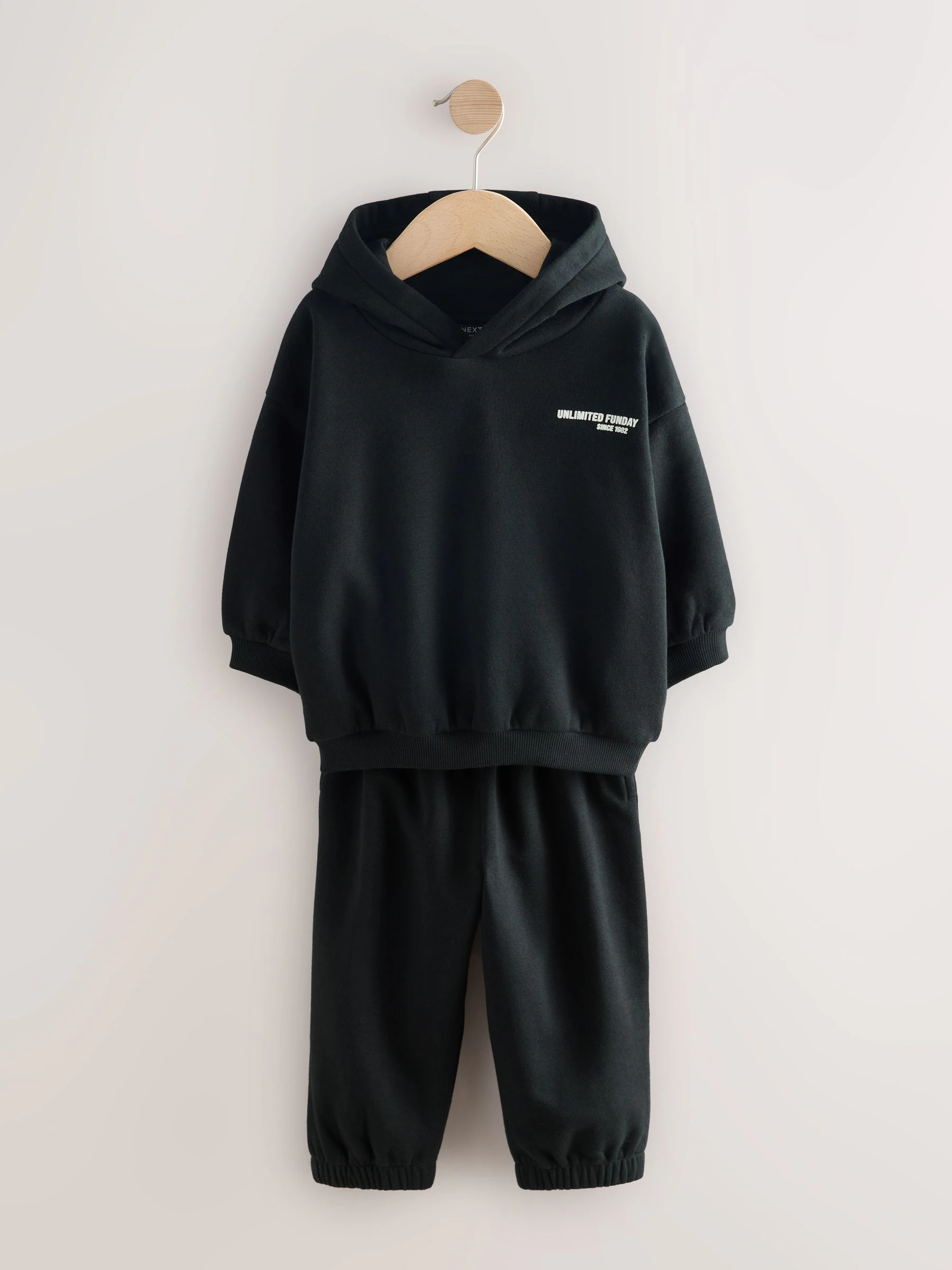Zwart - Set met hoodie met slogan en joggingbroek (3mnd-7jr)