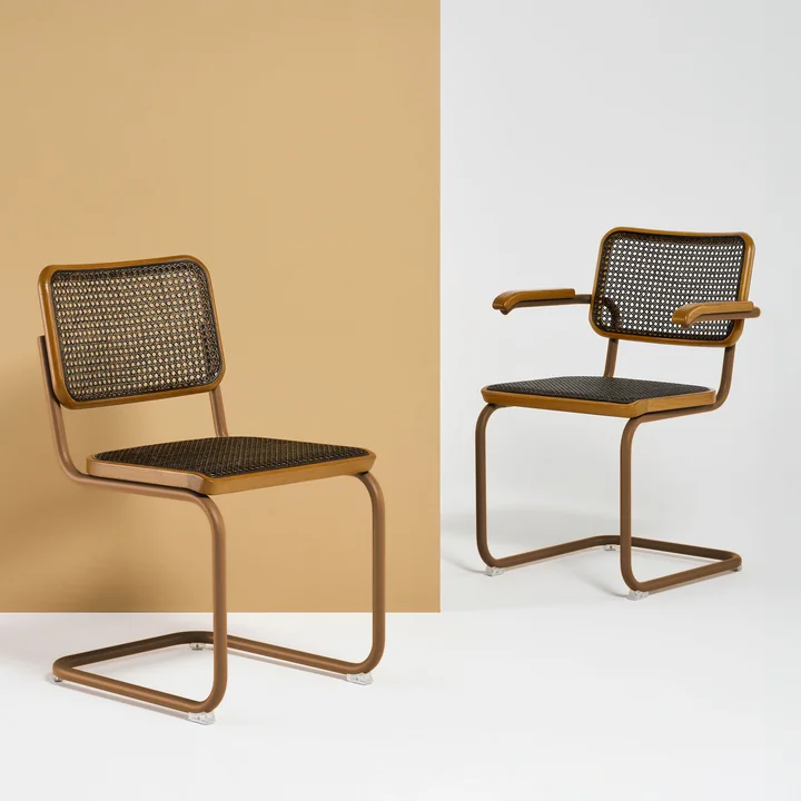 Thonet - S 64 V Armlehnstuhl, Chrom / Buche natur (TP 17) / Rohrgeflecht mit Kunststoffstützgewebe