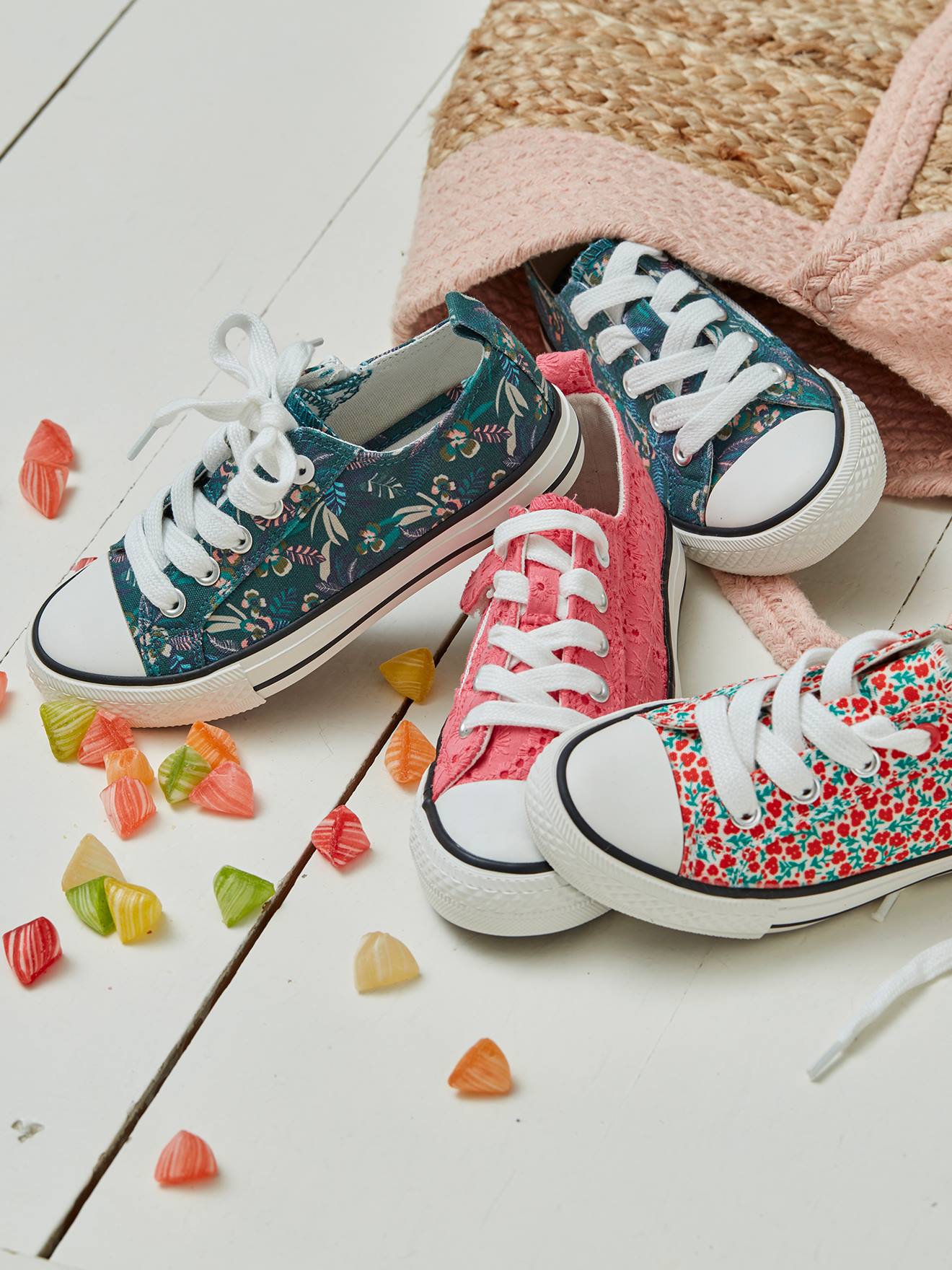 Tênis de lona estilo fantasia para meninas, estampa verde escura