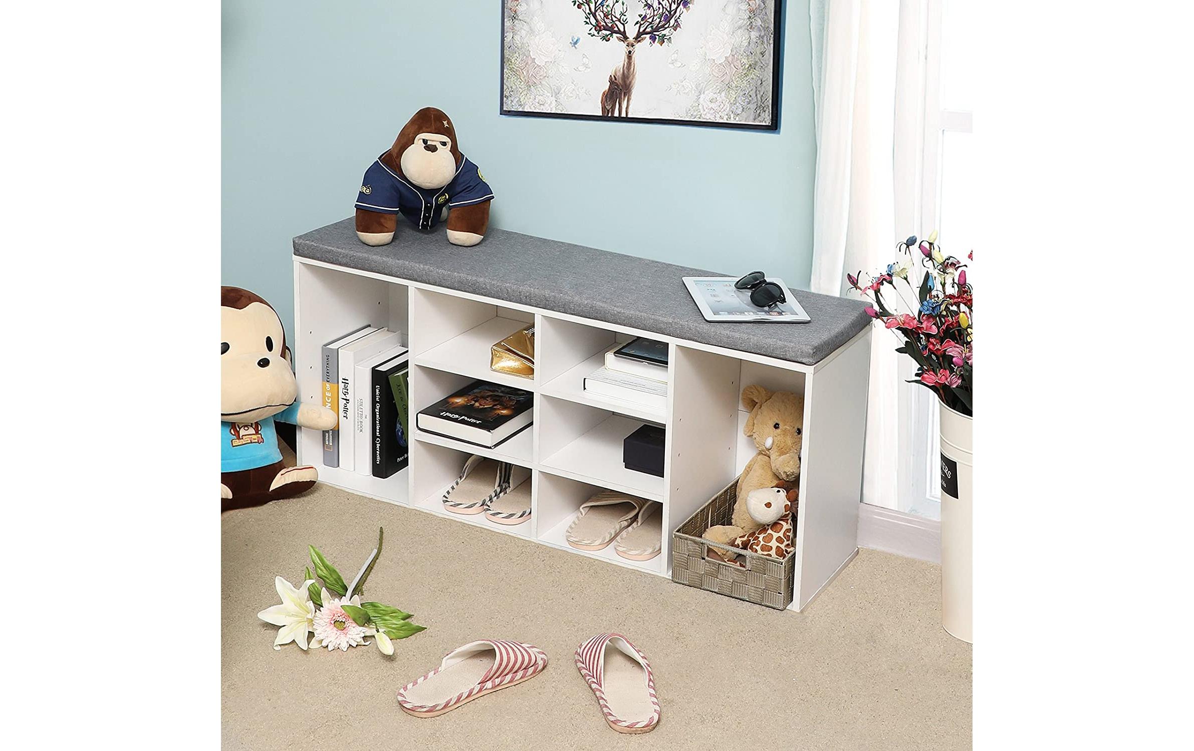 Schuhregal mit Polster, 104 x 48 cm, Weiss<br>Schuhablage mit Sitzbank