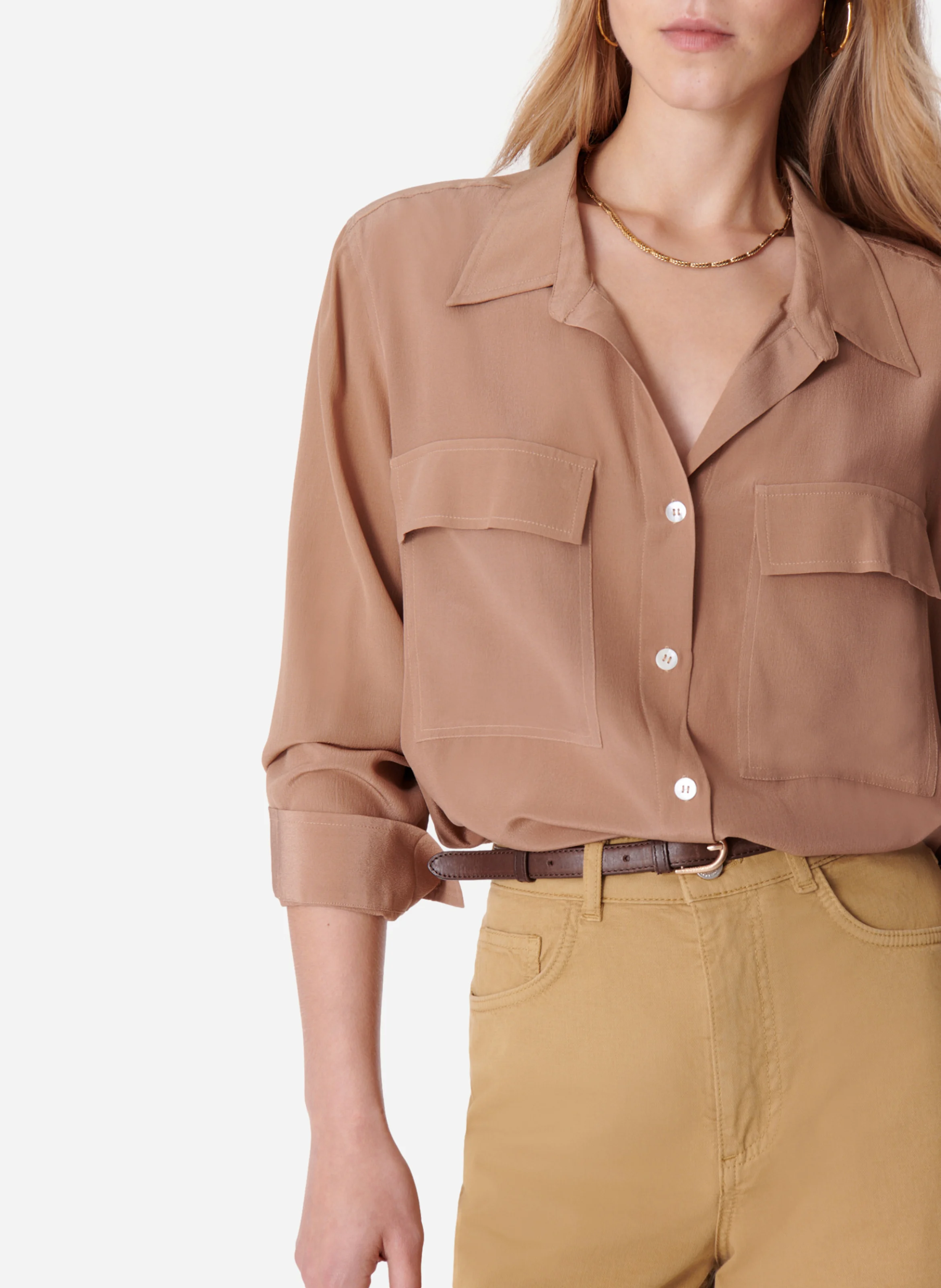 DIM - Chemise fluide avec poches en soie | Marron