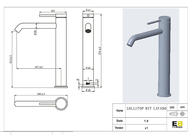 Mitigeur de lavabo gun metal Essebagno Lollipop