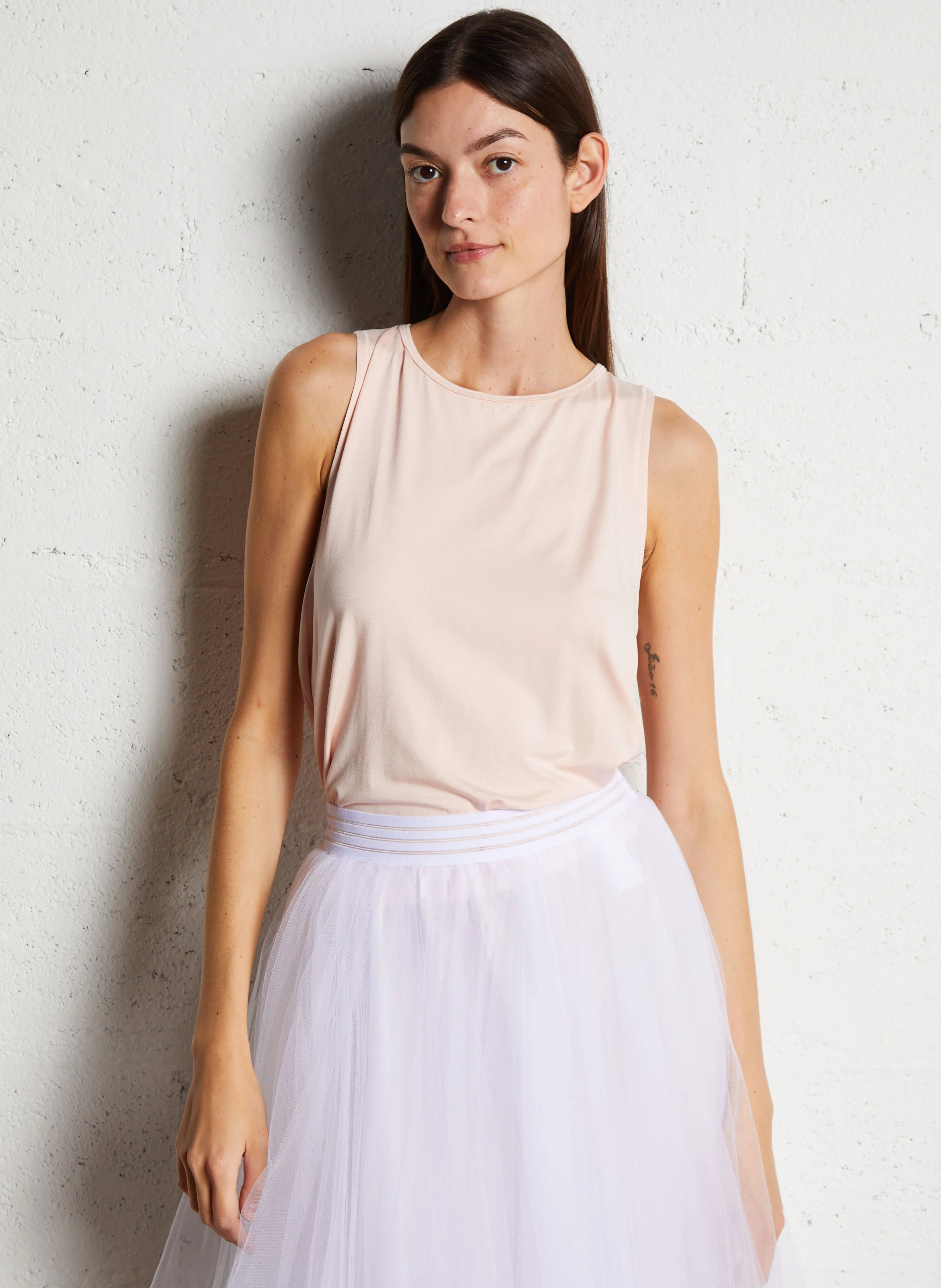 Débardeur moulant col rond droit | Rose
