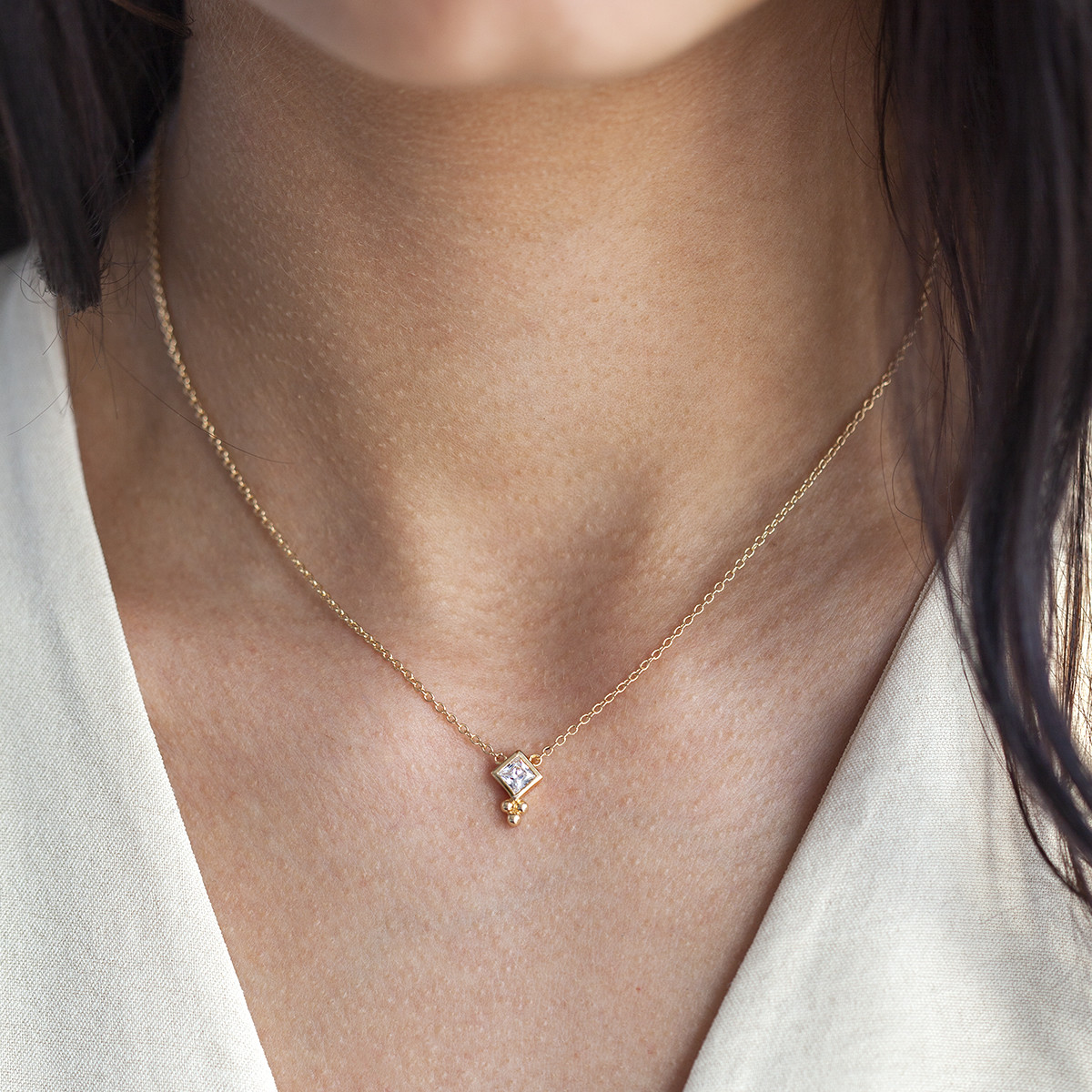 Collier plaqué or zirconia 45 cm
