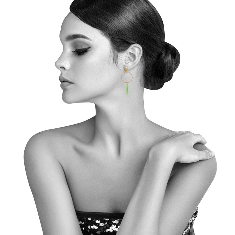 Boucles d'Oreilles Doré Cercle et Perle Rectangulaire Brillante