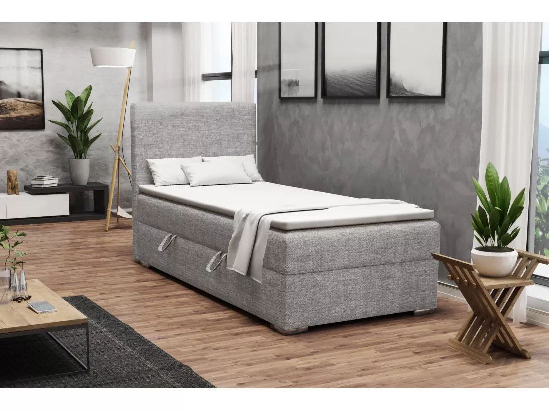 LIT SIMPLE avec topper Kiberg Mini côté gauche, 100x200 cm, Lux 05 (Gris clair)