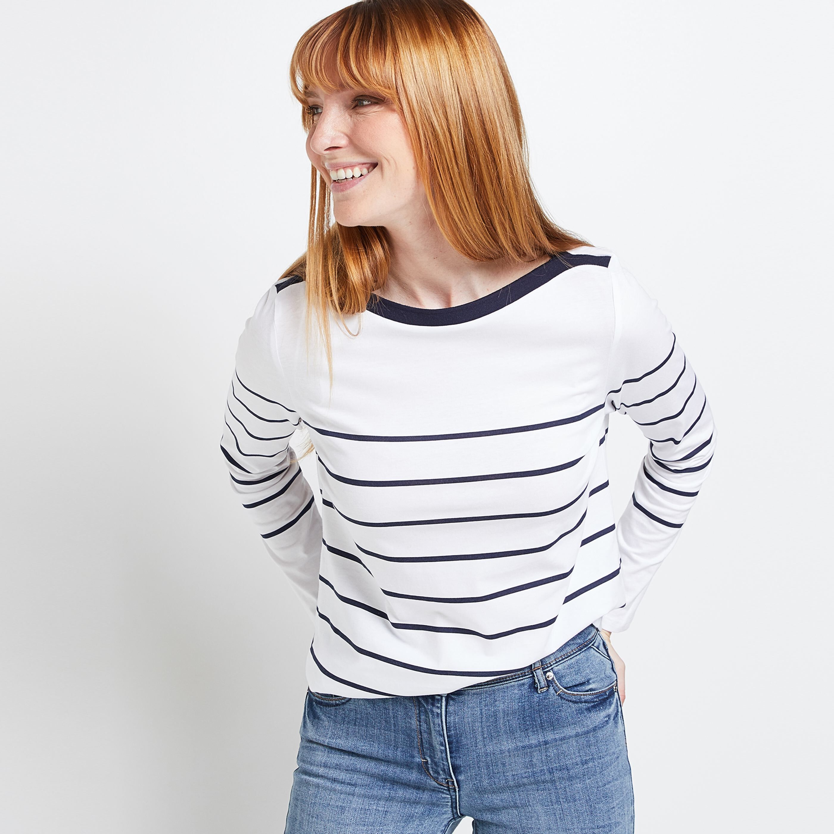 T-shirt col bateau rayé femme - BLANC