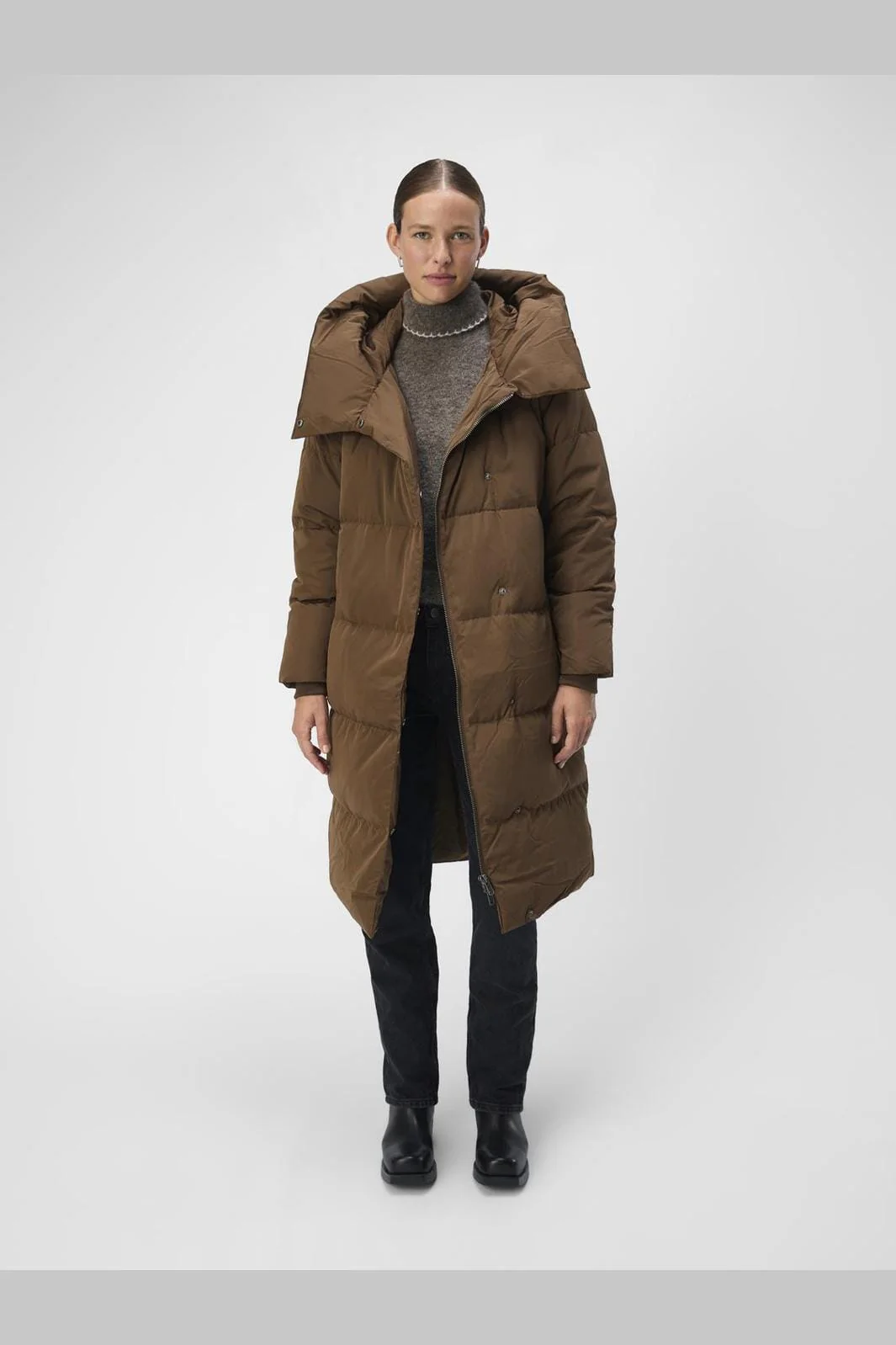 Object Objlouise Long Down Jacket 3944311 dark earth