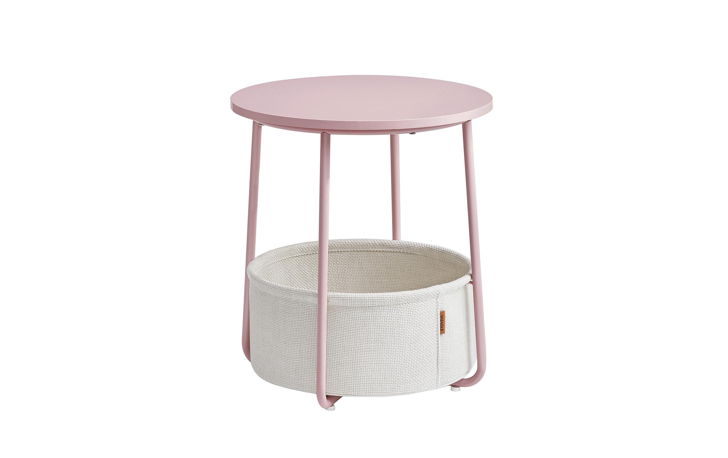 Beistelltisch 45 x 51 cm, Rosa / BeigeCouchtisch mit Ablage und Korb