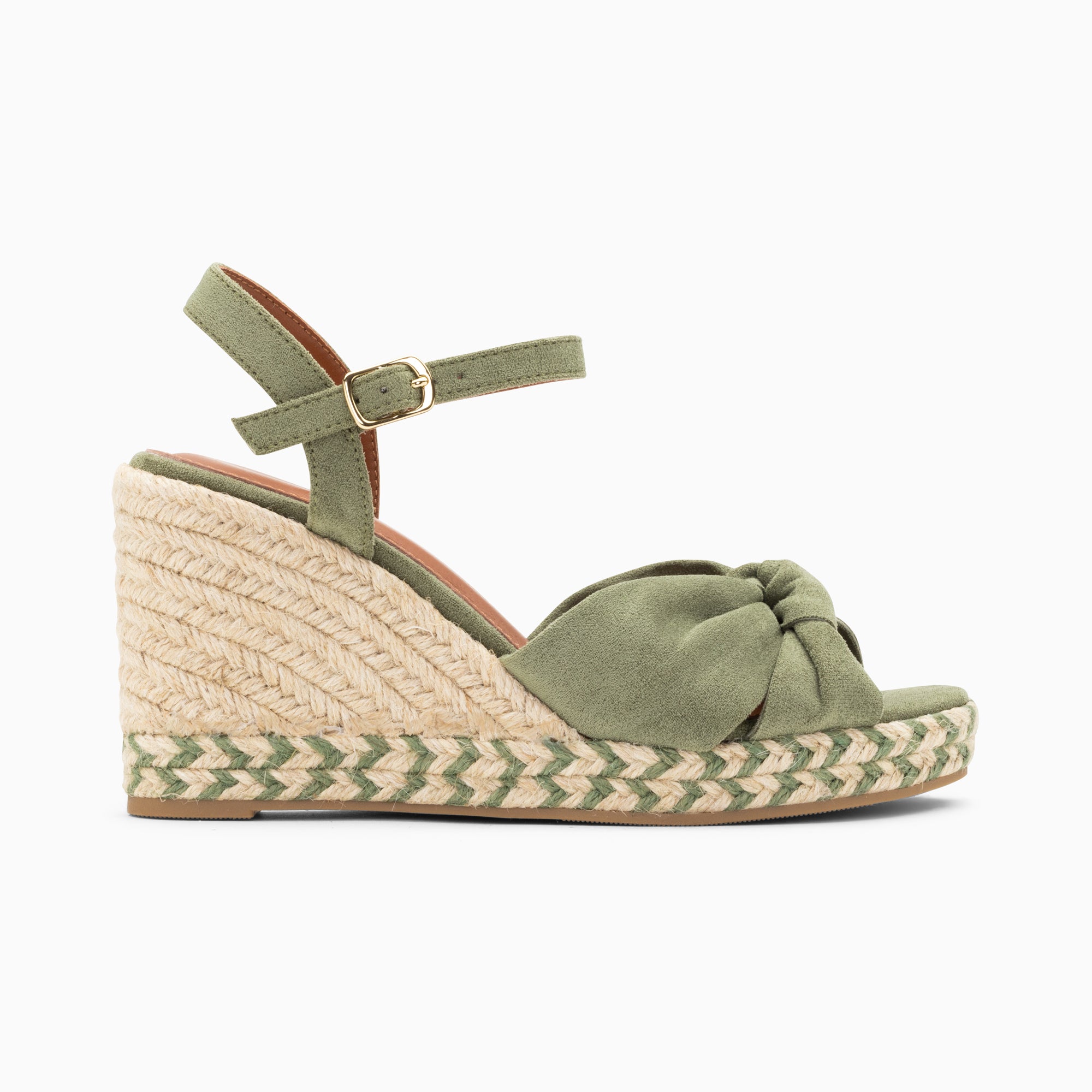 Sandales à talon, Compensées-Sandales compensées nouées Céline kaki pastel