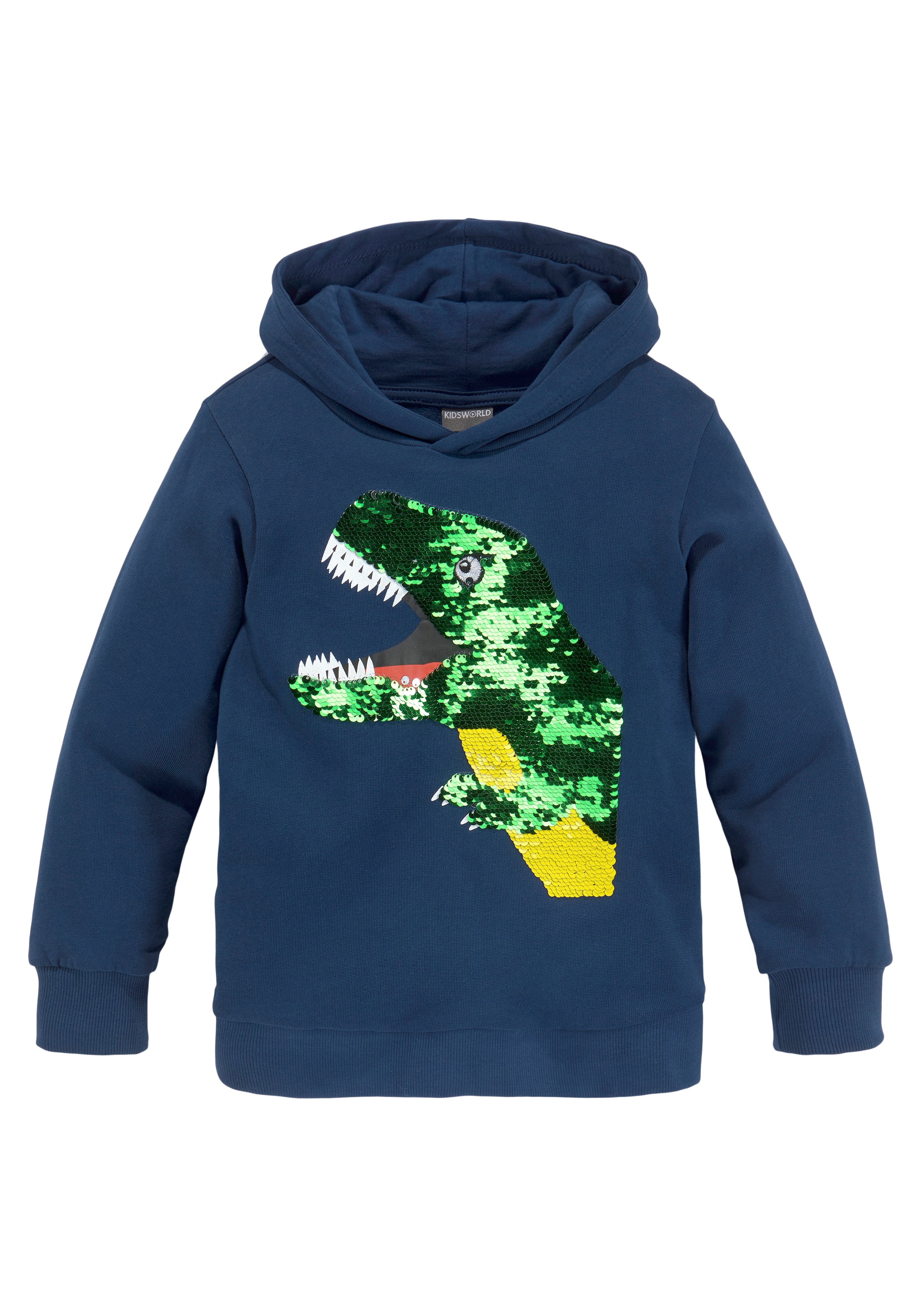 KIDSWORLD Kapuzensweatshirt »mit tollem Dino aus Wendepailletten«, Langarm,  Basic-Passform,  bedruckt,  aus  Baumwolle