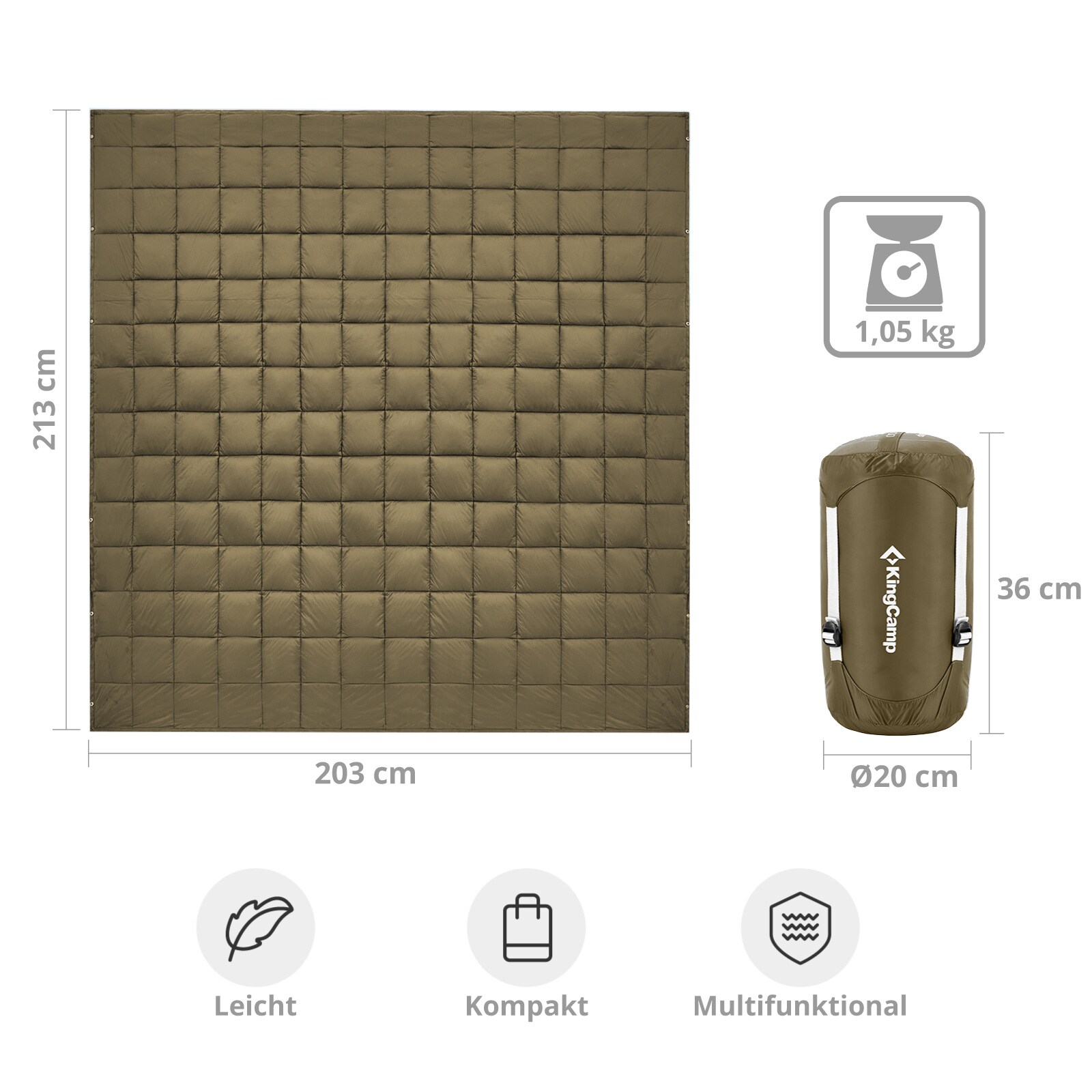 KINGCAMP Camping Decke Smart 1100 Picknick Strand Matte Park Decke Leicht Reise Farbe: Olive Green