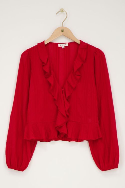 Rode top met ruffles & knoopjes